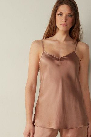 Intimissimi Silk Satin with V-neckline Tank Top Dame Rosa | NORW4352