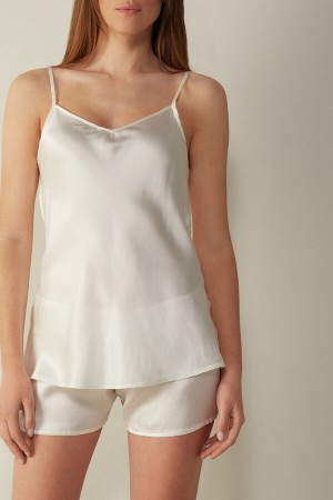 Intimissimi Silk Satin with V-neckline Tank Top Dame Hvite | NOTV4351
