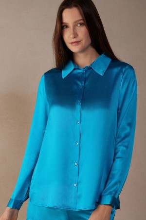 Intimissimi Silk Shirt Langermet Dame Turkis | NOWY4223