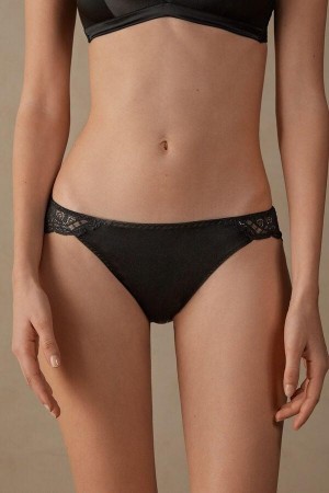 Intimissimi Silk and Blonder Briefs Truser Dame Svarte | NOLH3608