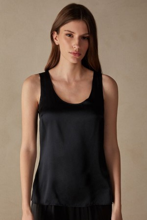 Intimissimi Silk and Modal Tank Top Dame Svarte | NOHK4340