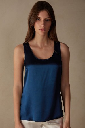 Intimissimi Silk and Modal Tank Top Dame Blå | NOHK4339