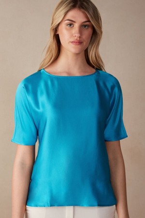 Intimissimi Silk and Modal Top Short Sleeve Dame Turkis | NOTV4195