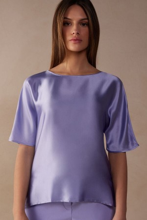 Intimissimi Silk and Modal Top Short Sleeve Dame Lavendel | NOYU4194