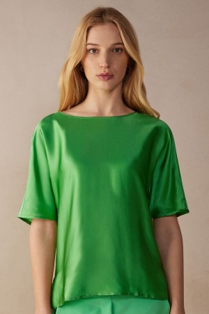 Intimissimi Silk and Modal Top Short Sleeve Dame Mint | NOUT4193