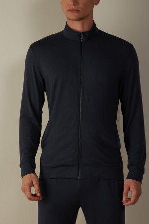 Intimissimi Silk and Modal Zip-Up Sweatshirt Langermet Herre Blå | NOXF3114