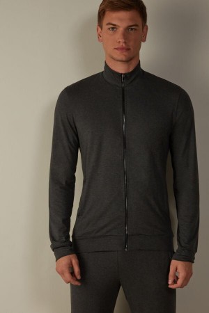 Intimissimi Silk and Modal Zip-Up Sweatshirt Langermet Herre Mørke Grå | NOCE3113