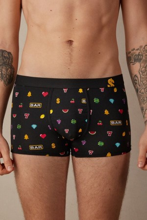 Intimissimi Slot Machine in Stretch Supima® Bomull Boxer Herre Svarte | NOPQ3435