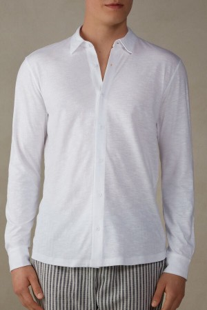 Intimissimi Slub Bomull Shirt Langermet Herre Hvite | NOTV3104