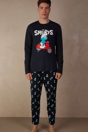 Intimissimi Smurfs Full Length Bomull Pyjamas Herre Blå | NOMA3136
