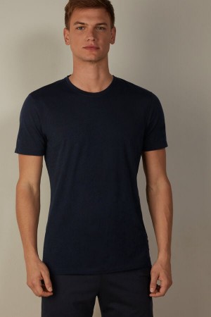 Intimissimi Stretch Merino Ull Kort-Sleeve T-skjorte Herre Blå | NOOR3056