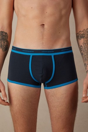 Intimissimi Stretch Supima® Bomull Shorts with Logo Detail Boxer Herre Svarte Blå | NOUT3413