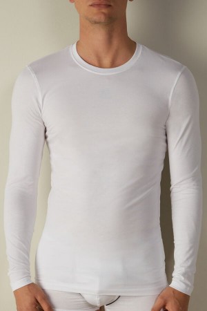 Intimissimi Stretch Supima Bomull Top Langermet Herre Hvite | NOIS3128
