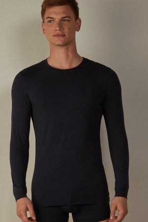 Intimissimi Stretch Supima Bomull Top Langermet Herre Blå | NOOR3127