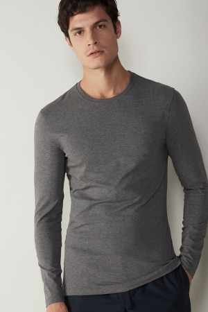 Intimissimi Stretch Supima Bomull Top Langermet Herre Dyp Grå | NOVD3112