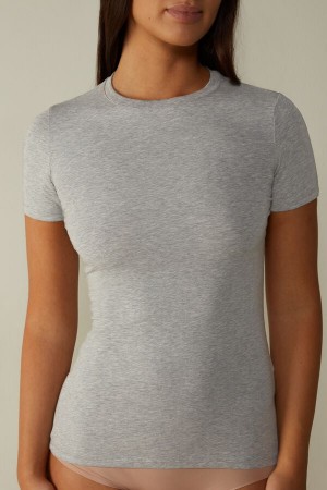 Intimissimi Stretch Supima® Bomull Top Short Sleeve Dame Lyse Grå | NODN4205