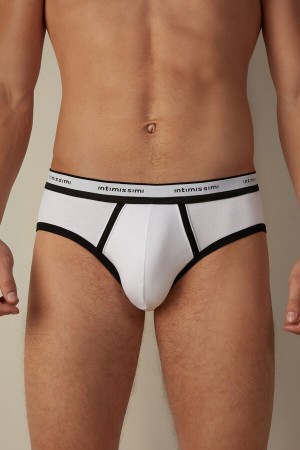 Intimissimi Stretch Supima® Bomull with Logo Detail Truser Herre Hvite Svarte | NOUT3360