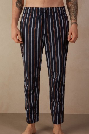 Intimissimi Stripete Full Length Pants in Plain-weave Bomull Pyjamas Herre Blå | NORW3176