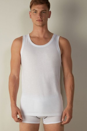 Intimissimi Supima Bomull Crew Neck Tank Top Herre Hvite | NOHK3022
