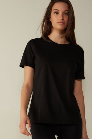 Intimissimi Supima® Bomull Top Short Sleeve Dame Svarte | NOGL4210