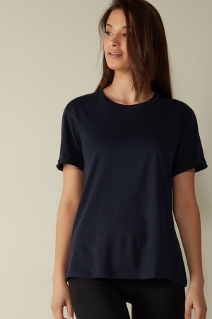 Intimissimi Supima® Bomull Top Short Sleeve Dame Blå | NOSO4206