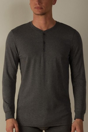Intimissimi Supima Interlock Long-Sleeve Top Pyjamas Herre Dyp Grå | NOXF3159