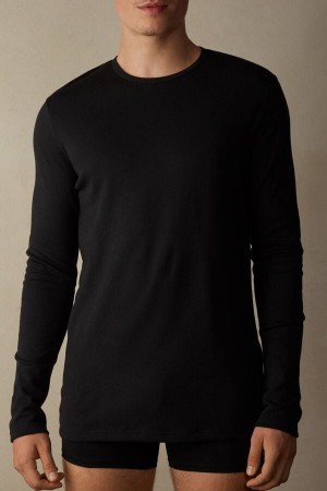 Intimissimi Top in Warm Bomull Langermet Herre Svarte | NOSO3097