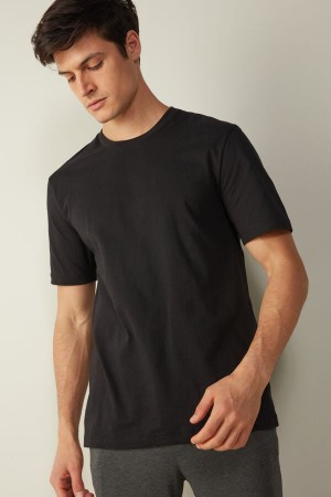 Intimissimi T-shirt in Bomull Jersey Pyjamas Herre Svarte | NOPQ3170