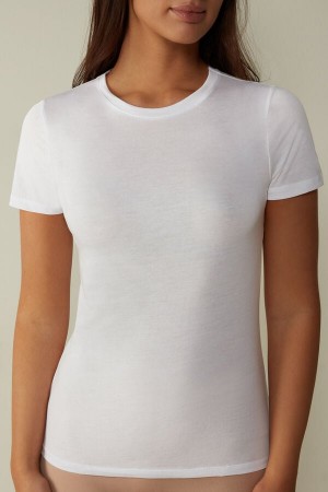 Intimissimi T-shirt in Ultrafresh Supima® Bomull Short Sleeve Dame Hvite | NOPQ4215