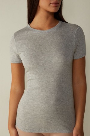 Intimissimi T-shirt in Ultrafresh Supima® Bomull Short Sleeve Dame Lyse Grå | NOSO4213