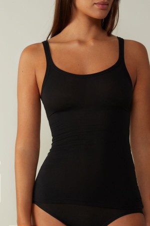 Intimissimi Ultralight Supima® Bomull Tank Top Dame Svarte | NOGL4359