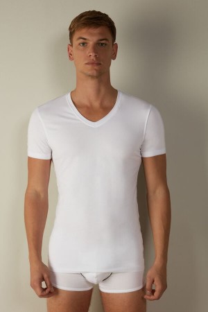 Intimissimi V-neck in Stretch Supima® Bomull T-skjorte Herre Hvite | NOTV3033