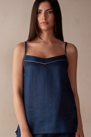 Intimissimi Yacht Night Linen Tank Top Dame Blå | NOFM4290