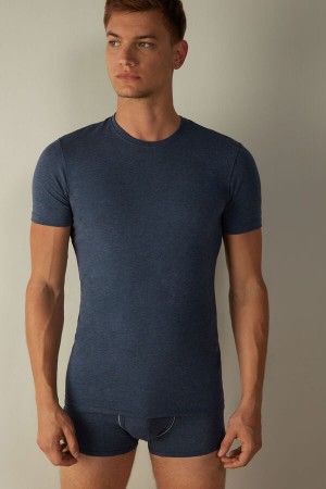 Intimissimi in Stretch Supima® Bomull T-skjorte Herre Blå | NOFM3051